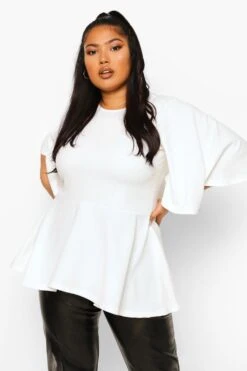 Plus Schößchentop Mit Weiten Ärmeln -Plus Jane Stil Geschaft pzz63553 ivory xl 3