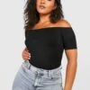 Plus Schulterfreies Basic Crop Top Mit Kurzen Ärmeln -Plus Jane Stil Geschaft pzz64079 black xl