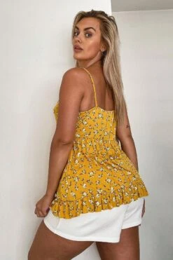 Plus Florales Gestuftes Smok-Trägertop 7 Plus Florales Gestuftes Smok-Trägertop -Plus Jane Stil Geschaft pzz64229 yellow xl 1