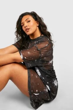 Plus Mesh T-Shirt-Kleid Mit Sonne & Mond Print -Plus Jane Stil Geschaft pzz64910 black xl 3