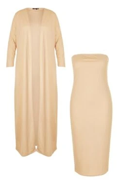 Plus Bandeau-Kleid Und Duster-Mantel -Plus Jane Stil Geschaft pzz65415 stone xl 2