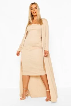 Plus Bandeau-Kleid Und Duster-Mantel -Plus Jane Stil Geschaft pzz65415 stone xl 3