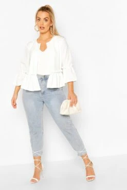 Plus Kragenloser Rüschen-Blazer 9 Plus Kragenloser Rüschen-Blazer -Plus Jane Stil Geschaft pzz65673 blush xl 3