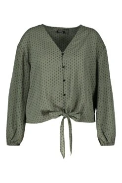 Plus Geschnürte Bluse Mti Print -Plus Jane Stil Geschaft pzz66135 khaki xl 2