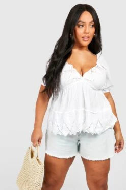 Plus Kitteloberteil Mit Lochmuster -Plus Jane Stil Geschaft pzz66530 white xl 2