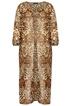 Plus Strand-Kimono Mit Leopardenprint 8 Plus Strand-Kimono Mit Leopardenprint -Plus Jane Stil Geschaft pzz66617 brown xl 2