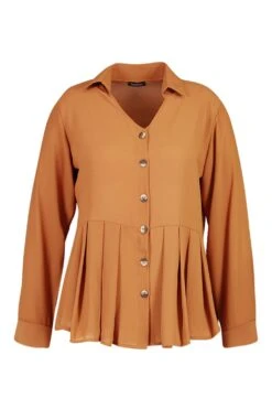 Plus Schößchen-Hemd Mit Knopf-Detail -Plus Jane Stil Geschaft pzz68175 chocolate xl 2