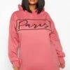 Plus Oversize Hoodie Mit Paris-Slogan -Plus Jane Stil Geschaft pzz68403 blush xl