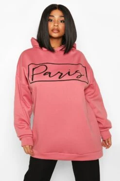 Plus Oversize Hoodie Mit Paris-Slogan