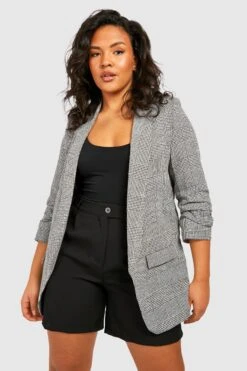 Plus Karierter Hahnentritt Blazer -Plus Jane Stil Geschaft pzz69047 grey xl 2