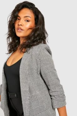 Plus Karierter Hahnentritt Blazer -Plus Jane Stil Geschaft pzz69047 grey xl 3