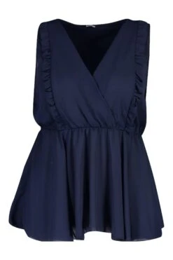 Plus ärmelloses Rüschen-Top Mit Tiefem Ausschnitt -Plus Jane Stil Geschaft pzz69105 navy xl 2