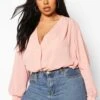 Plus Kragenloses Hemd Mit Knopfleiste -Plus Jane Stil Geschaft pzz70124 blush xl