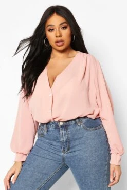 Plus Kragenloses Hemd Mit Knopfleiste