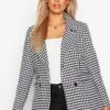 Plus Blazer Mit Hahnentritt-Print -Plus Jane Stil Geschaft pzz70304 black xl