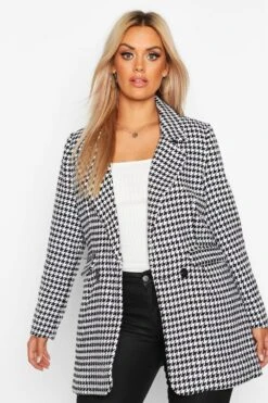 Plus Blazer Mit Hahnentritt-Print