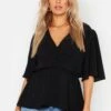 Plus Schößchenbluse Mit Weiten Ärmeln -Plus Jane Stil Geschaft pzz71713 black xl