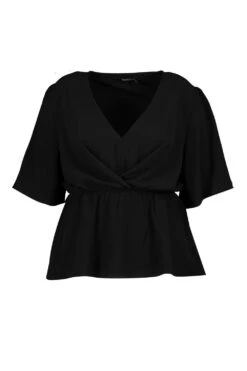 Plus Schößchenbluse Mit Weiten Ärmeln -Plus Jane Stil Geschaft pzz71713 black xl 2