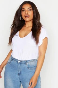 Plus Basic T-Shirt Mit V-Ausschnitt Und Keyhole-Ausschnitt 7 Plus Basic T-Shirt Mit V-Ausschnitt Und Keyhole-Ausschnitt -Plus Jane Stil Geschaft pzz71854 black xl 1