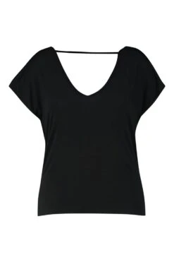 Plus Basic T-Shirt Mit V-Ausschnitt Und Keyhole-Ausschnitt 8 Plus Basic T-Shirt Mit V-Ausschnitt Und Keyhole-Ausschnitt -Plus Jane Stil Geschaft pzz71854 black xl 2