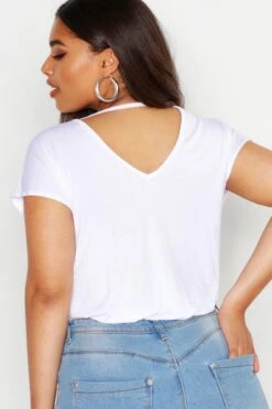 Plus Basic T-Shirt Mit V-Ausschnitt Und Keyhole-Ausschnitt 9 Plus Basic T-Shirt Mit V-Ausschnitt Und Keyhole-Ausschnitt -Plus Jane Stil Geschaft pzz71854 black xl 3