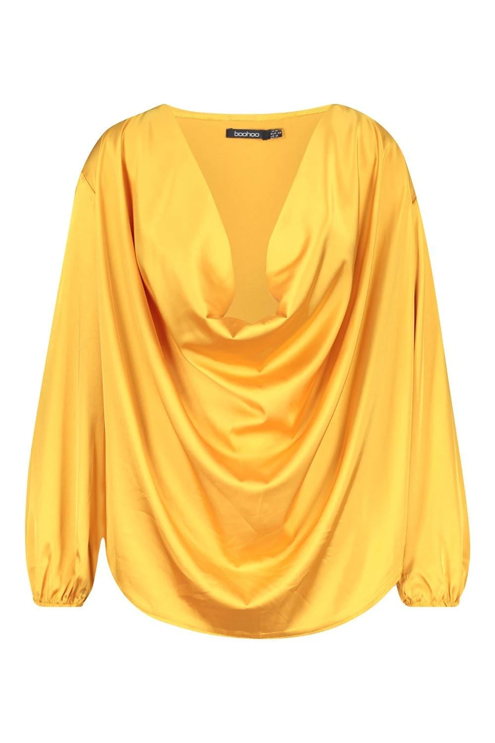 Plus Langärmlige Satin-Bluse Mit Wasserfallausschnitt 5 Plus Langärmlige Satin-Bluse Mit Wasserfallausschnitt – Bild 3