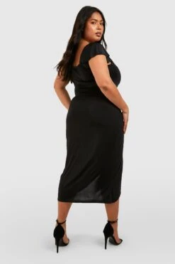 Plus Schulterfreies Wickel-Midikleid -Plus Jane Stil Geschaft pzz73792 black xl 1