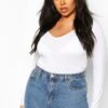 Plus Langärmliger Basic Body Mit V-Ausschnitt -Plus Jane Stil Geschaft pzz74387 white xl