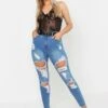 Plus Zerrissene Stretch Skinny Jeans Mit Hohem Bund 2 Plus Zerrissene Stretch Skinny Jeans Mit Hohem Bund -Plus Jane Stil Geschaft pzz74900 mid20blue xl