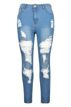Plus Zerrissene Stretch Skinny Jeans Mit Hohem Bund -Plus Jane Stil Geschaft pzz74900 mid20blue xl 2