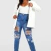 Plus Zerrissene Mom-Jeans 1 Plus Zerrissene Mom-Jeans -Plus Jane Stil Geschaft pzz76784 blue xl