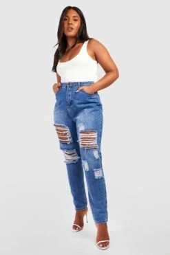 Plus Zerrissene Mom-Jeans -Plus Jane Stil Geschaft pzz76784 blue xl 2