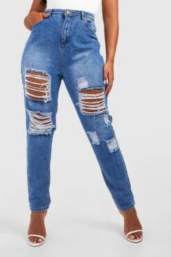 Plus Zerrissene Mom-Jeans -Plus Jane Stil Geschaft pzz76784 blue xl 3