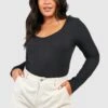 Plus Recycelter Gerippter Basic Body Mit Tiefem Ausschnitt -Plus Jane Stil Geschaft pzz76921 black xl