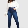 Plus Skinny Jeans Mit Hohem Bund Und 5-Taschen -Plus Jane Stil Geschaft pzz83438 indigo xl