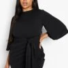 Plus Wickelkleid Mit Bindegürtel Und Kimono-Ärmeln 2 Plus Wickelkleid Mit Bindegürtel Und Kimono-Ärmeln -Plus Jane Stil Geschaft pzz83679 black xl