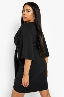 Plus Wickelkleid Mit Bindegürtel Und Kimono-Ärmeln -Plus Jane Stil Geschaft pzz83679 black xl 1