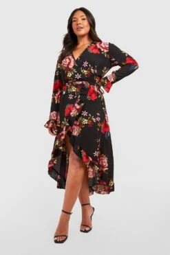 Plus Florales Wickel-Midikleid