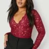 Plus Spitzen-Body Mit Tiefem V-Ausschnitt 2 Plus Spitzen-Body Mit Tiefem V-Ausschnitt -Plus Jane Stil Geschaft pzz91340 wine xl