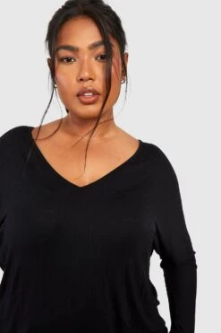 Plus Langärmliges Basic T-Shirt 9 Plus Langärmliges Basic T-Shirt -Plus Jane Stil Geschaft pzz92506 black xl 3